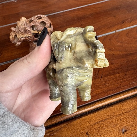 Vintage Hand Carved Soapstone Momma Elephant W/Baby Inside Figurines Lot Of 5 - Picture 5 of 10